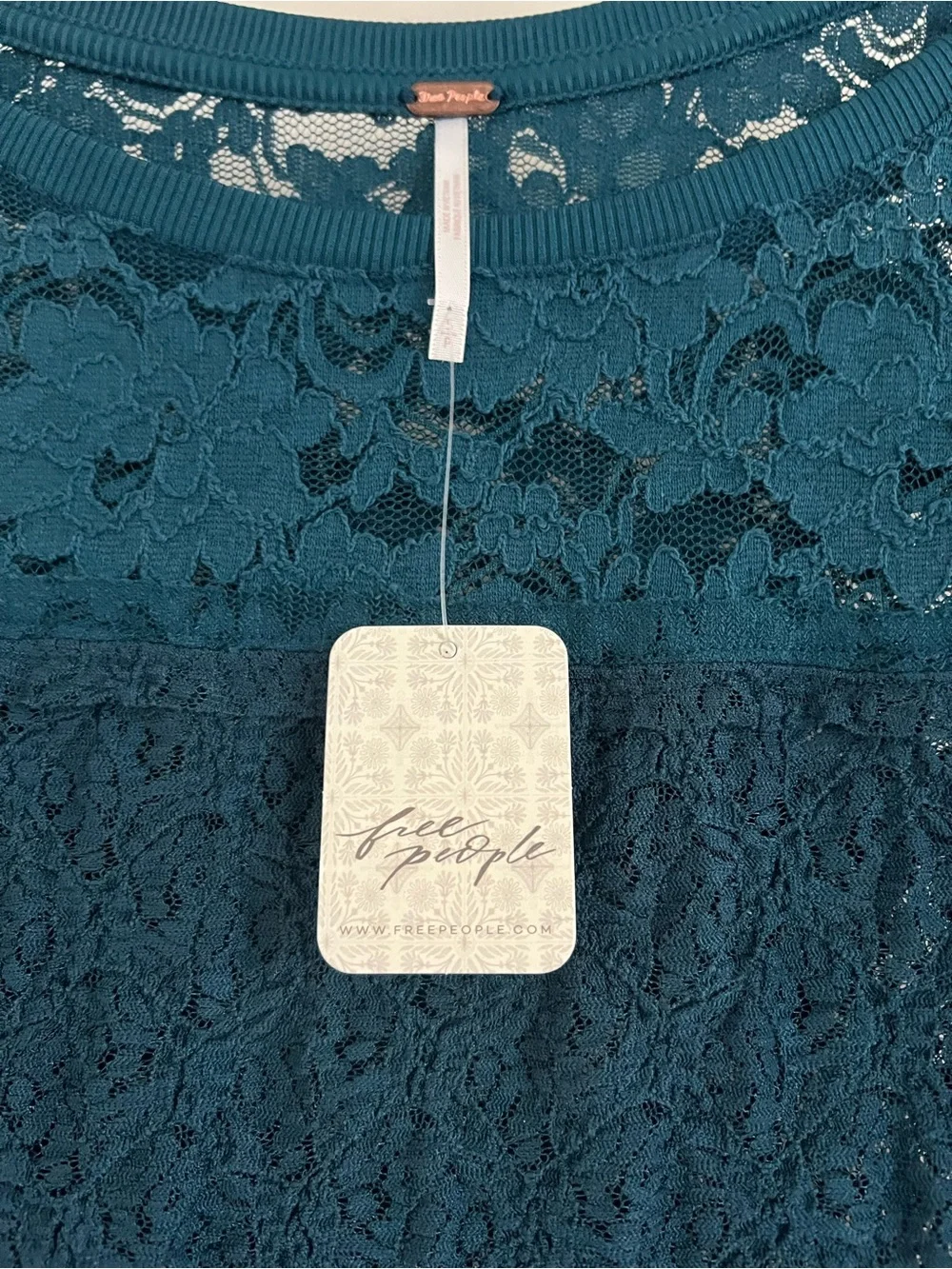 Free People Sheer Lace Flared Long Sleeve Top in Deep Dive Size Small NWT